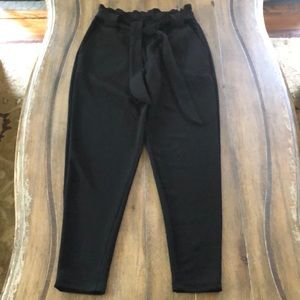 Black paper bag style pull on dress pants